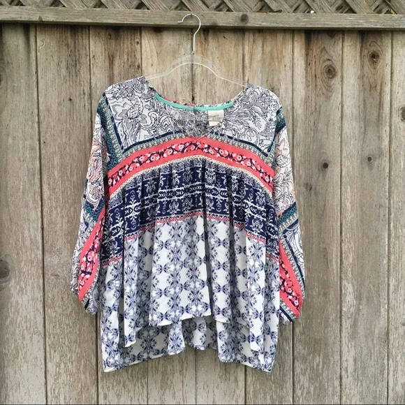 Knox Rose Boho Farmhouse Floral Blouse Medium - Picture 2 of 5